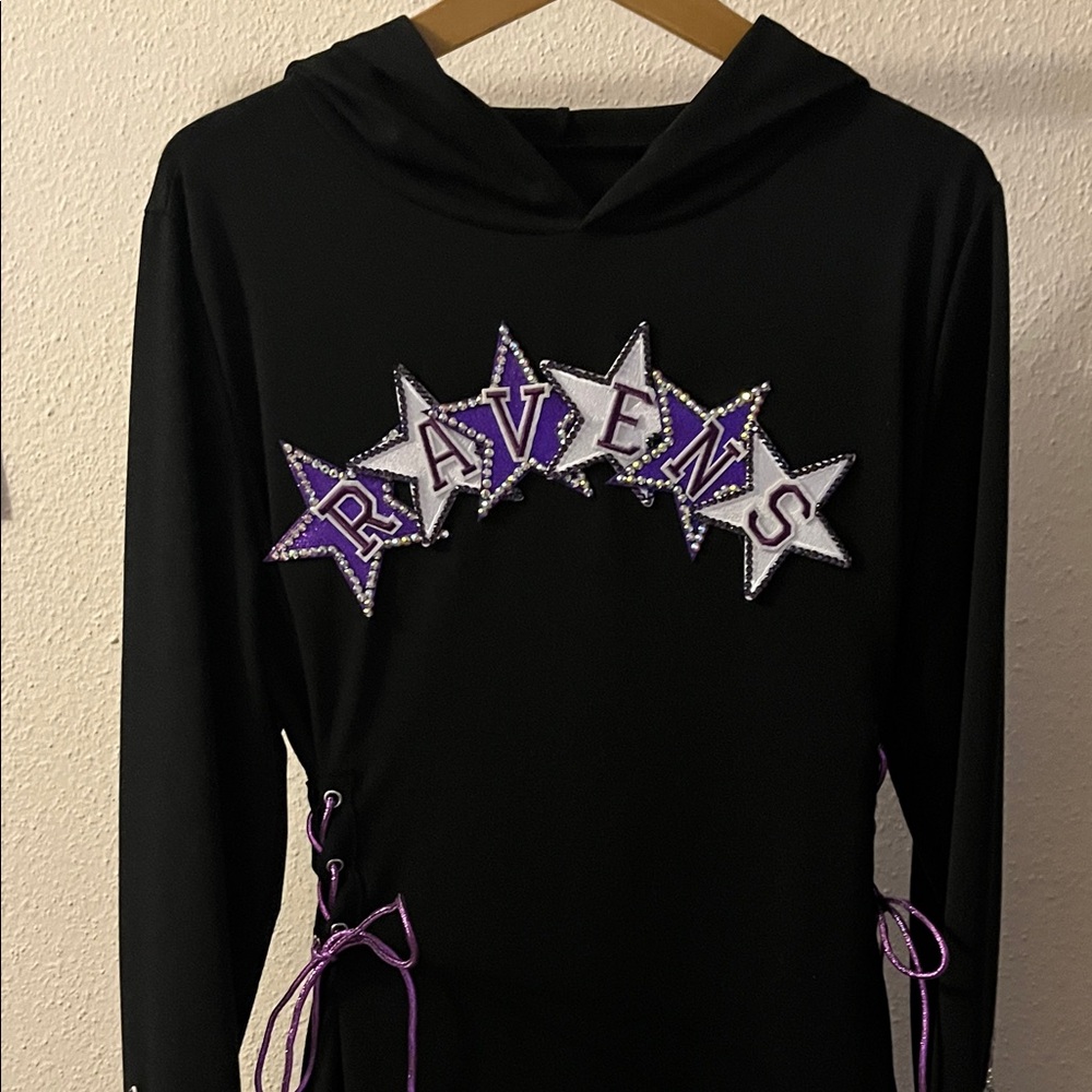 SHEIN Black Long Sleeve Dress with Purple and White Star Design
